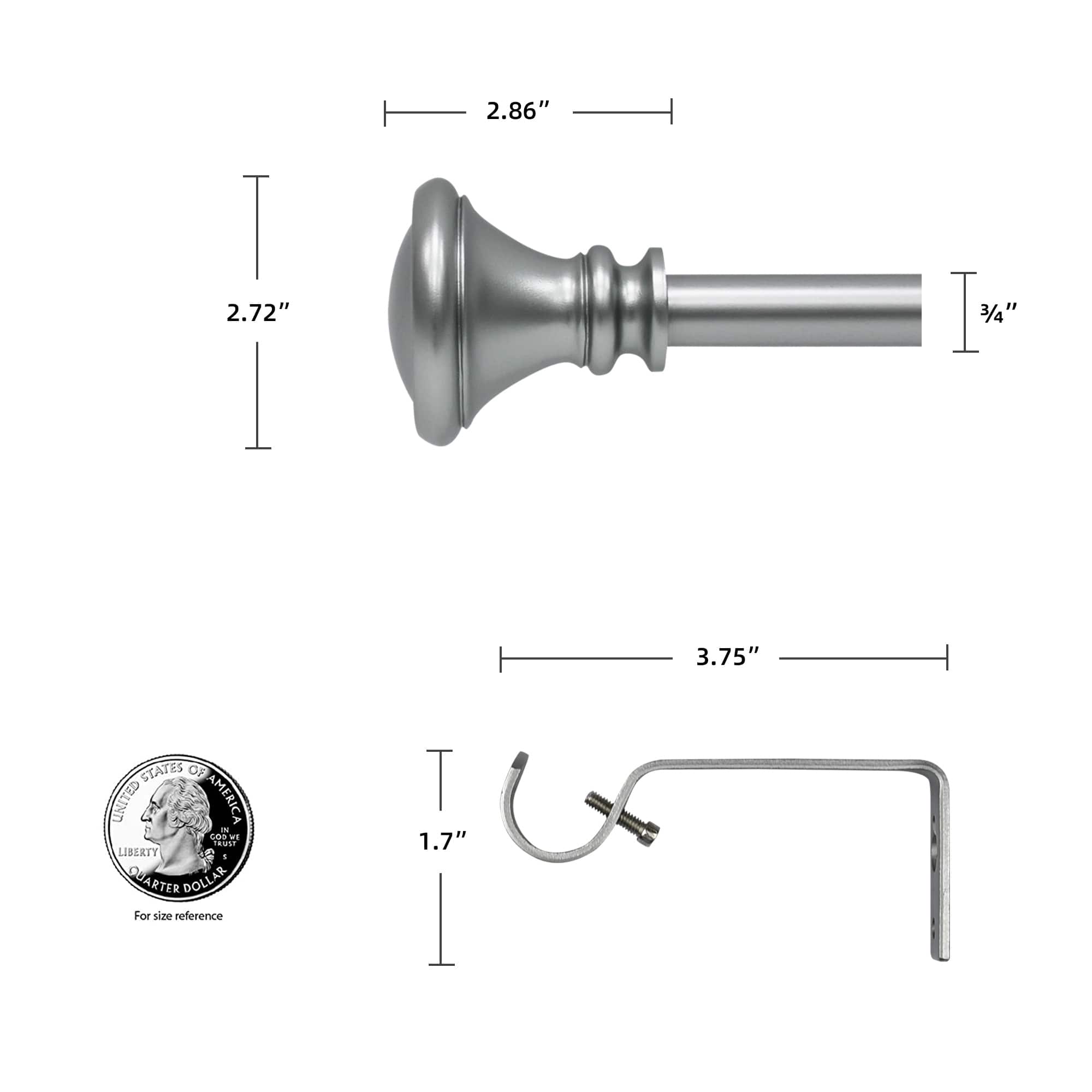 Scarlette Adjustable Single Curtain Rod 84" to 120"Antique Silver On